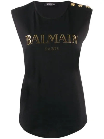 Balmain Logo Tank Top In Black/Gold