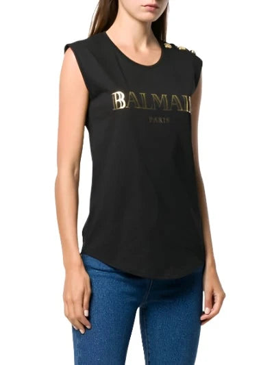 Balmain Logo Tank Top In Black/Gold