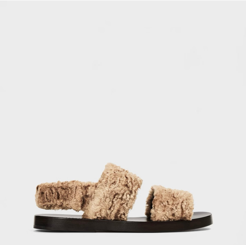 Gucci Faux Fur Slingback Sandals ‘Off Khaki’
