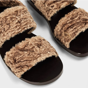 Gucci Faux Fur Slingback Sandals ‘Off Khaki’