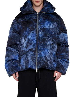 Off-White Logo Jacquard Puffer Jacket Sierra Leone 'Navy Blue'