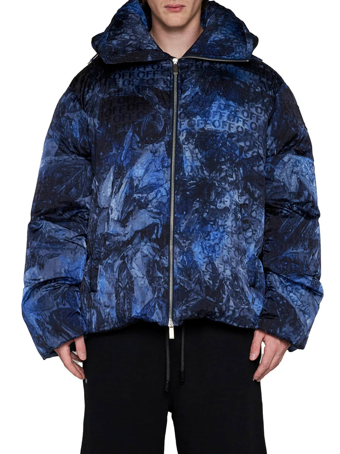 Off-White Logo Jacquard Puffer Jacket Sierra Leone 'Navy Blue'