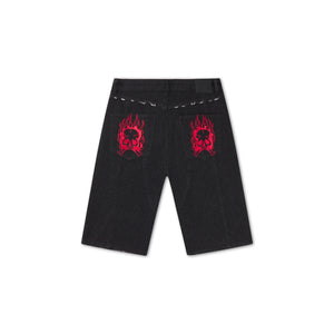 Ed Hardy Moto Panelled Relaxed Denim Jort 'Black Blasted Wash'