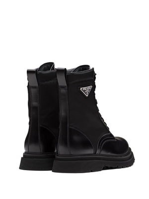 Prada Logo brushed leather combat boots