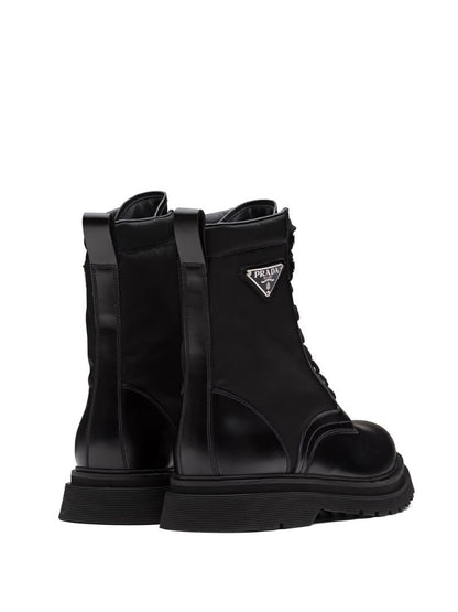 Prada Logo brushed leather combat boots