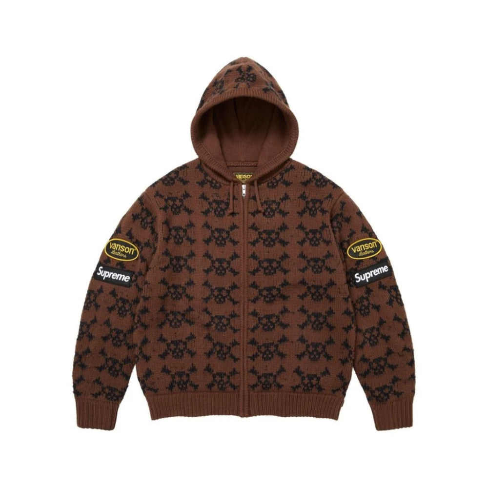 Supreme x Vanson Leathers Skull Hooded Sweater ‘Brown’