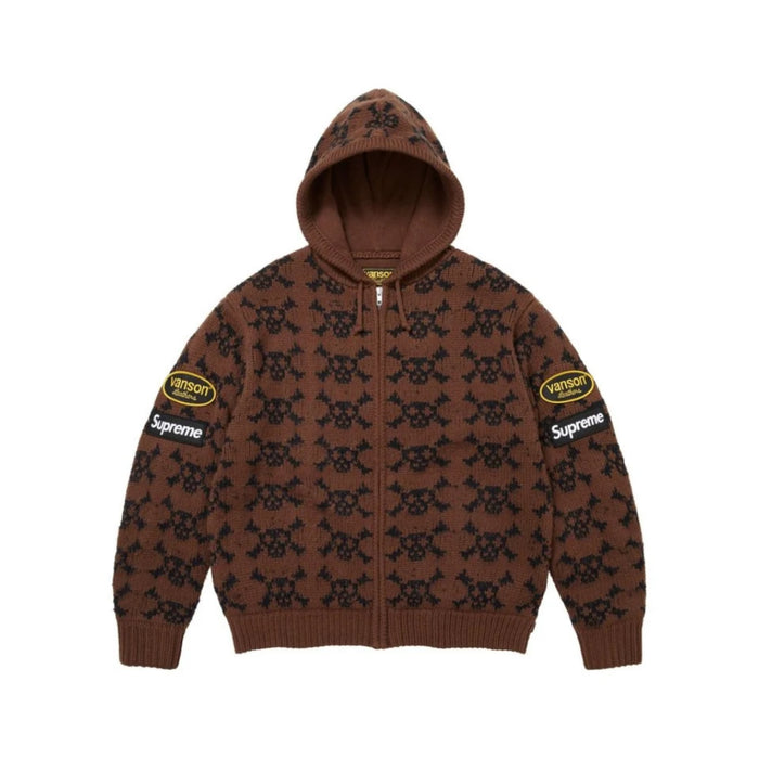 Supreme x Vanson Leathers Skull Hooded Sweater ‘Brown’