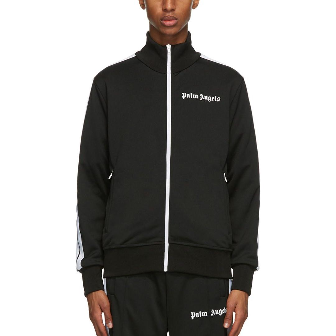 PALM ANGELS TAPED TRACK JACKET IN BLACK/WHITE