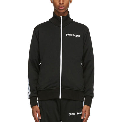 PALM ANGELS TAPED TRACK JACKET IN BLACK/WHITE