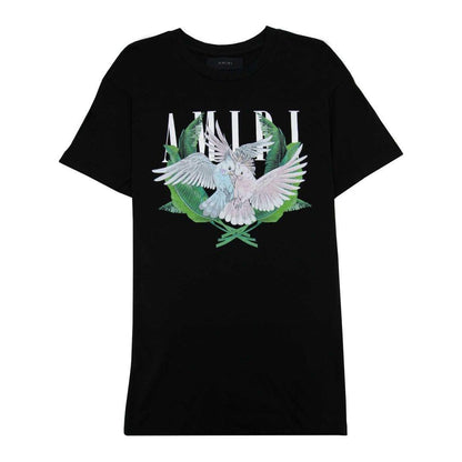 AMIRI LOVE BIRDS CREWNECK COTTON BLACK T-SHIRT