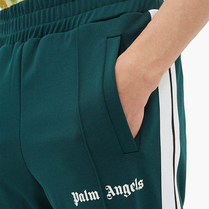 PALM ANGELS SIDE-STRIPE TRACK PANTS IN DARK GREEN/WHITE