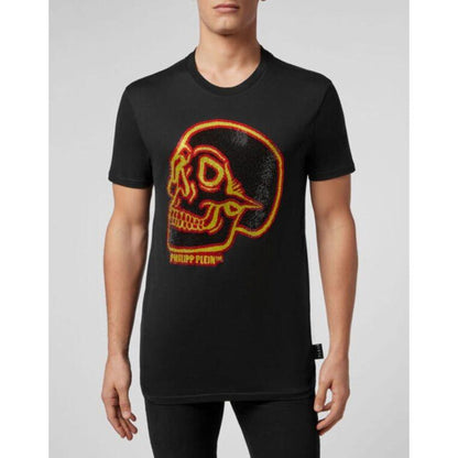 PHILLIPP PLEIN ROUND NECK SS CRYSTAL OUTLINE SKULL T-SHIRT