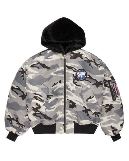 Broken Planet Reversible Snow Camo Fur Bomber