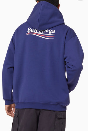Balenciaga Blue Political Logo Print Hoodie
