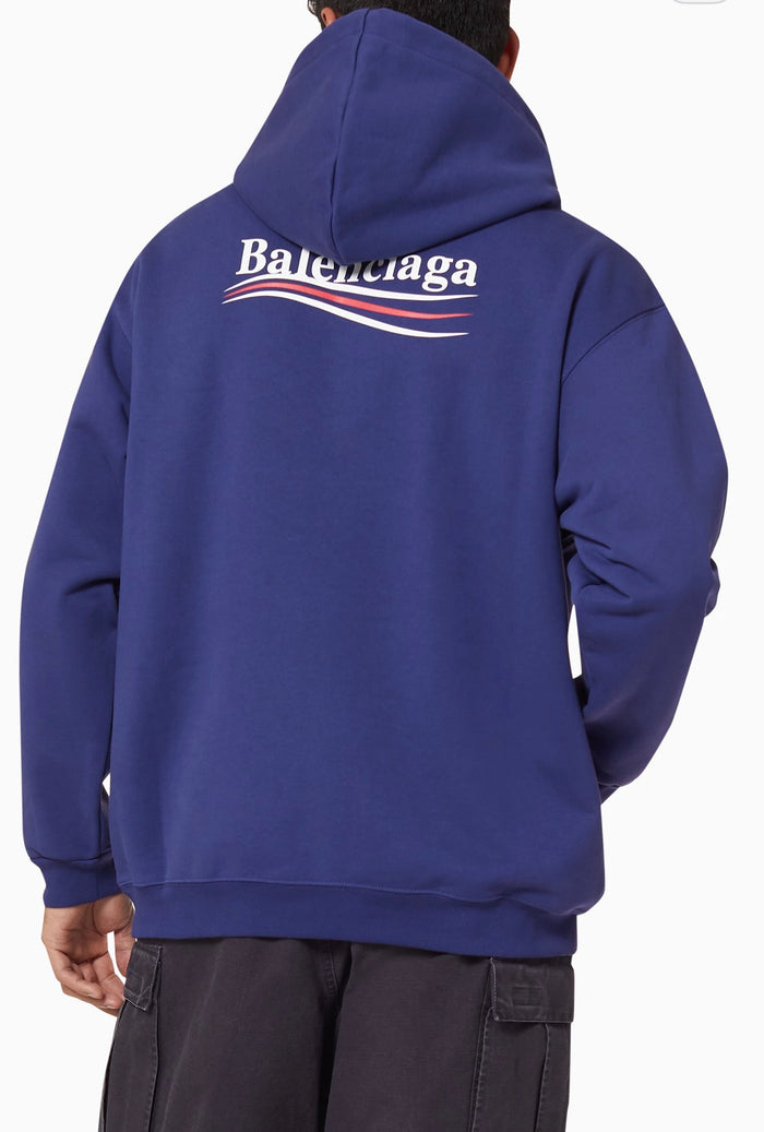 Balenciaga Blue Political Logo Print Hoodie