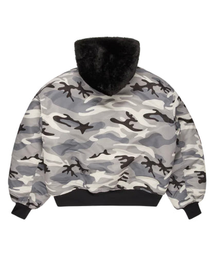 Broken Planet Reversible Snow Camo Fur Bomber