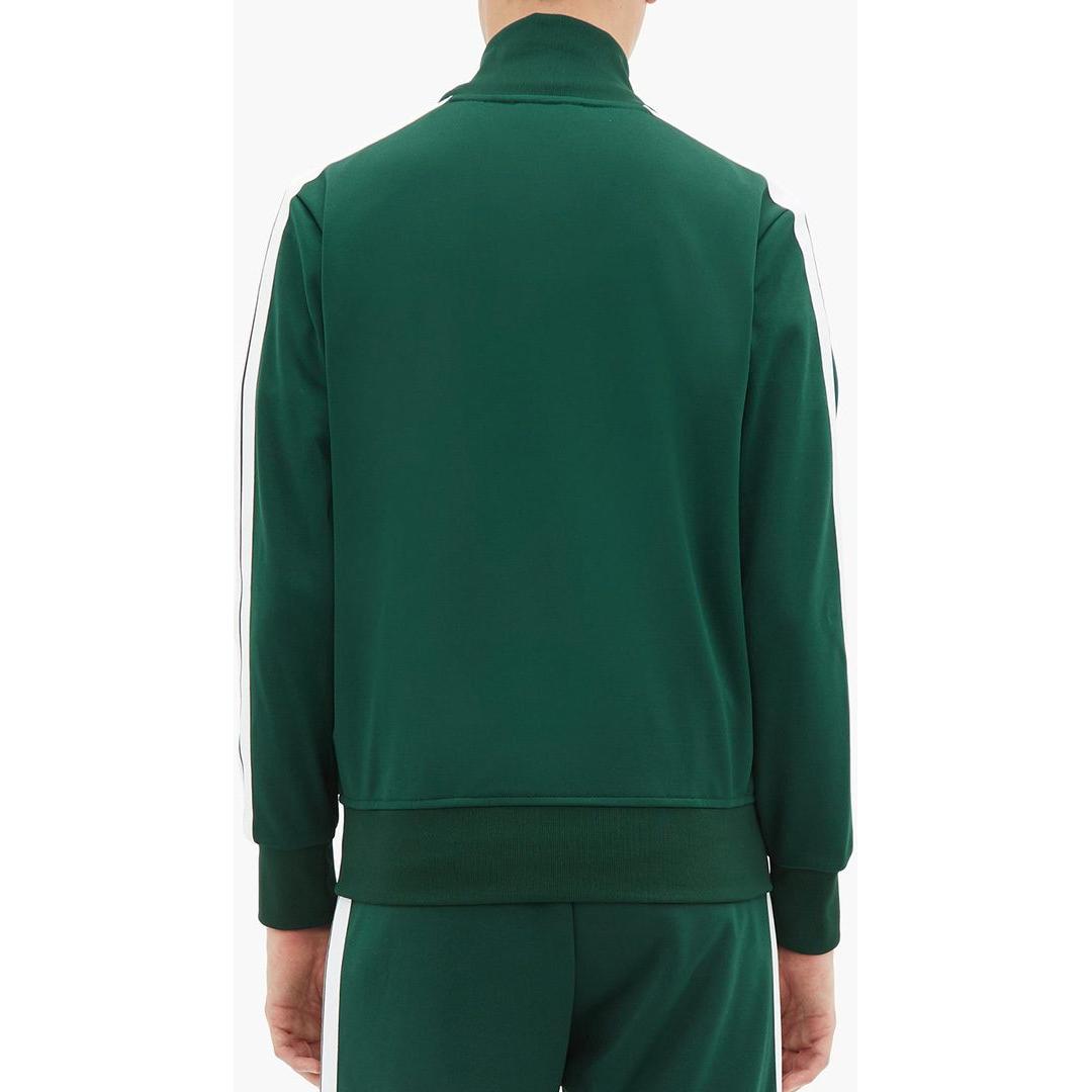 PALM ANGELS TAPED TRACK JACKET IN DARK GREEN/WHITE