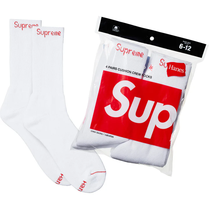 Supreme®/Hanes® Crew Socks (2 Pack) White
