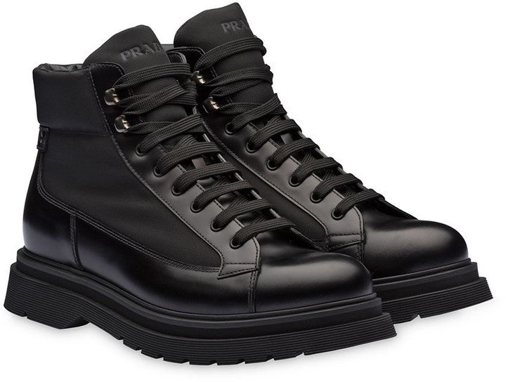 Prada Panelled Lace-Up Combat Boots