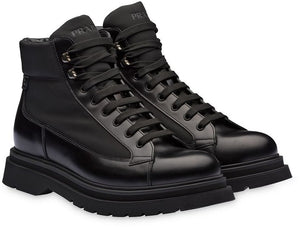 Prada Panelled Lace-Up Combat Boots