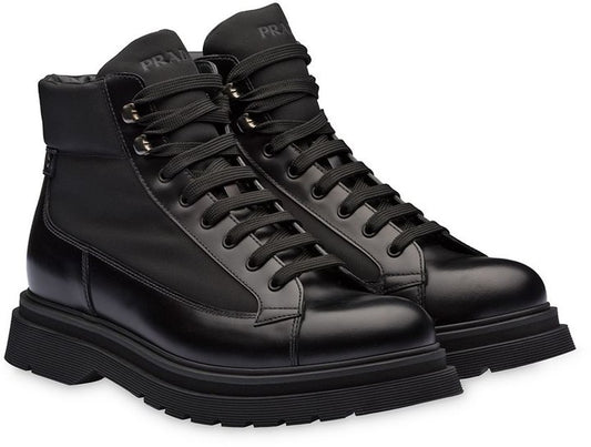 Prada Panelled Lace-Up Combat Boots