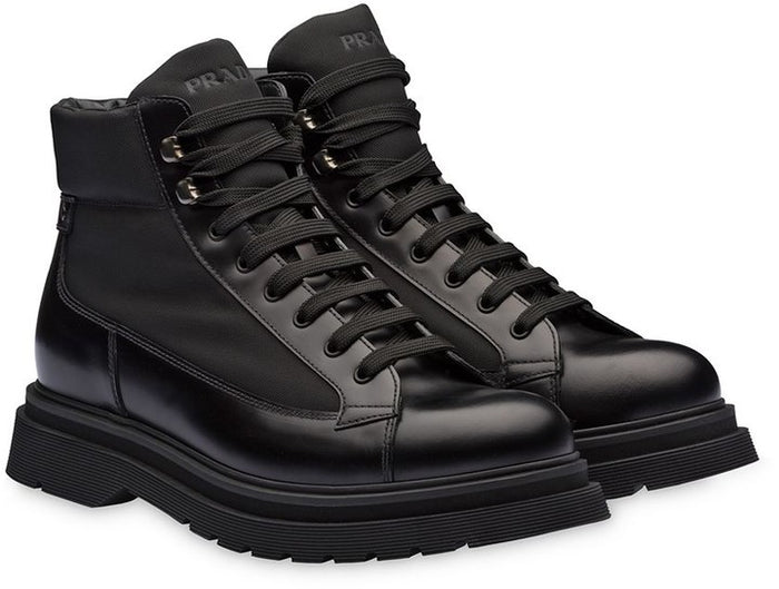 Prada Panelled Lace-Up Combat Boots