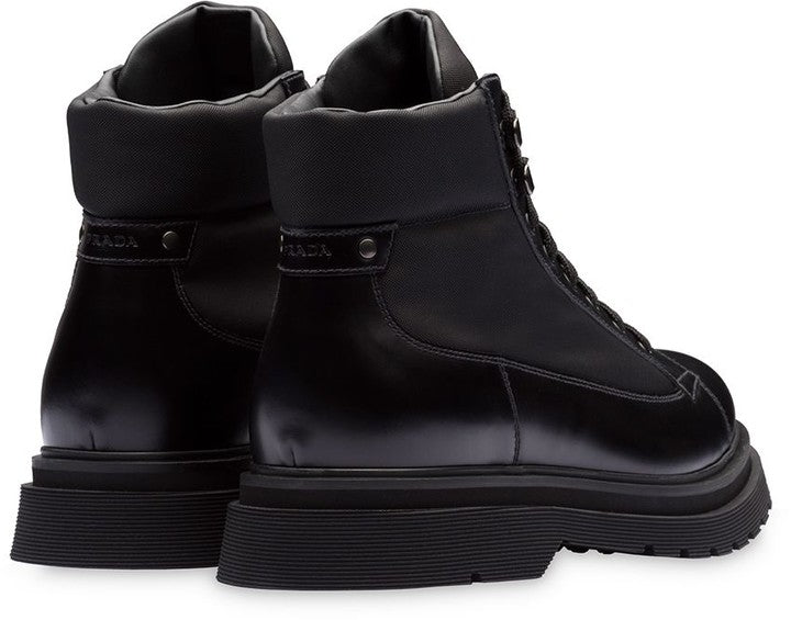 Prada Panelled Lace-Up Combat Boots