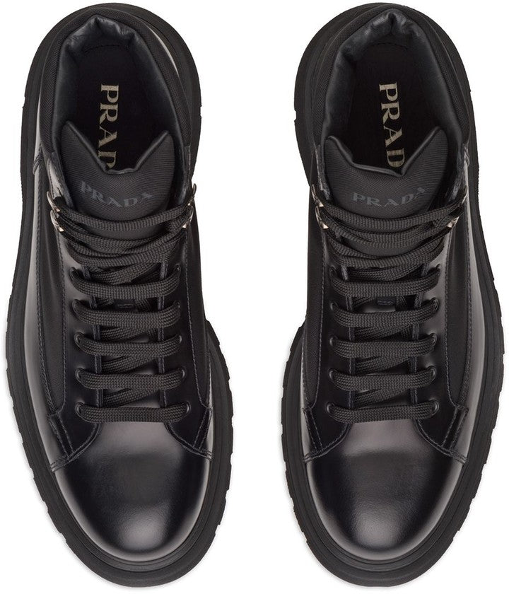Prada Panelled Lace-Up Combat Boots