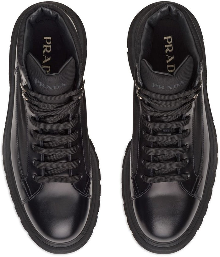 Prada Panelled Lace-Up Combat Boots
