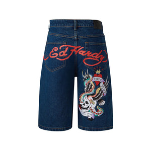 Ed Hardy Mens Nyc Skull Denim Jorts Shorts ‘Indigo’