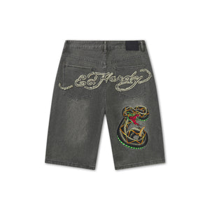 Ed Hardy Desert Snake Relaxed Denim Jort ‘Black Sandy Wash’