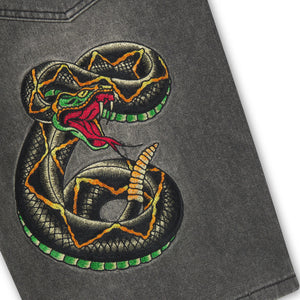 Ed Hardy Desert Snake Relaxed Denim Jort ‘Black Sandy Wash’