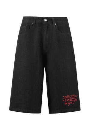 Mens Sever Snake Diamante Denim Jorts Short “Black”