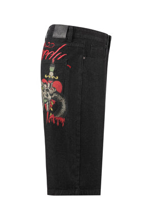 Mens Sever Snake Diamante Denim Jorts Short “Black”