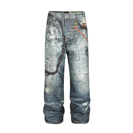 HESNTLS Baggy Fit Jeans Chains Detail