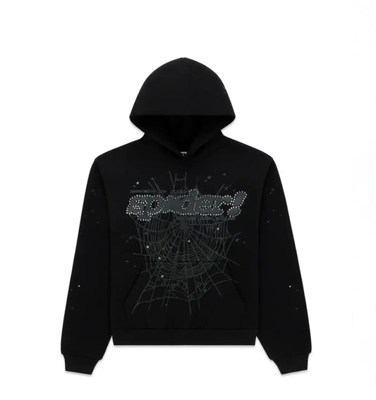 SP5DER Rhinestone Punk V2 Hoodie Black