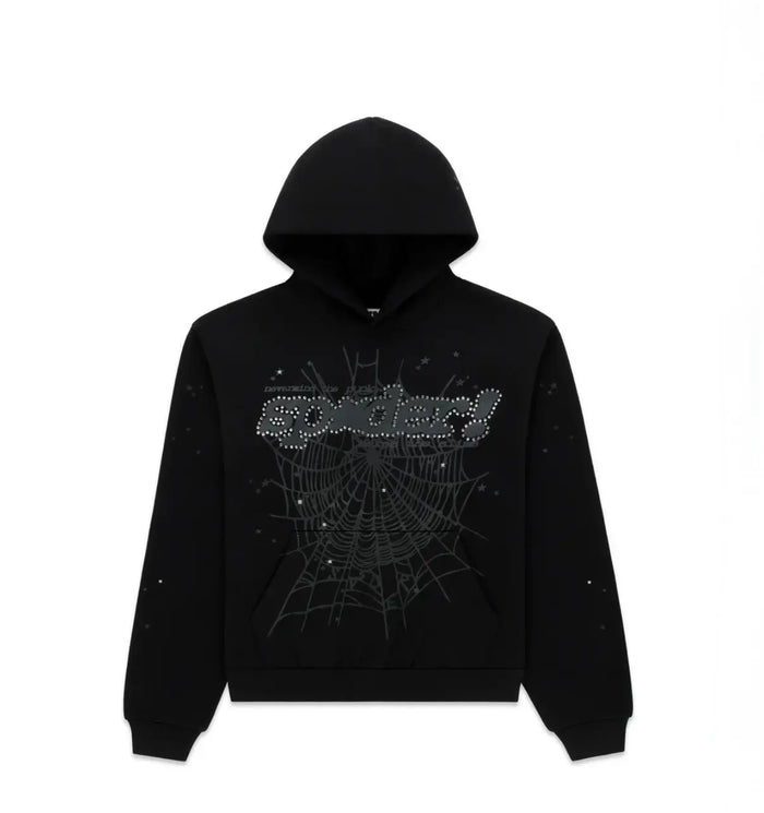 Sp5der Rhinestone Punk V2 Hoodie 'Black'