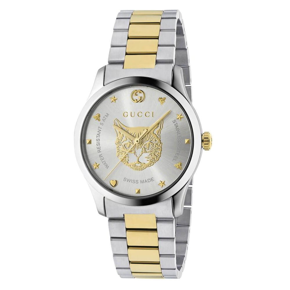 Gucci G-Timeless 38mm Feline Dial Two Tone Bracelet Ladies' Watch