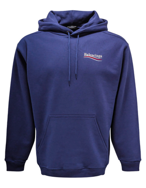 Balenciaga Blue Political Logo Print Hoodie