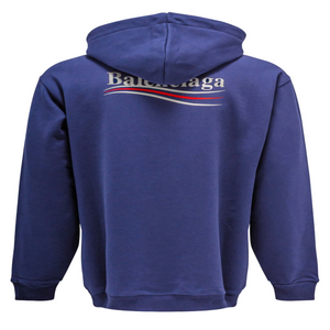 Balenciaga Blue Political Logo Print Hoodie