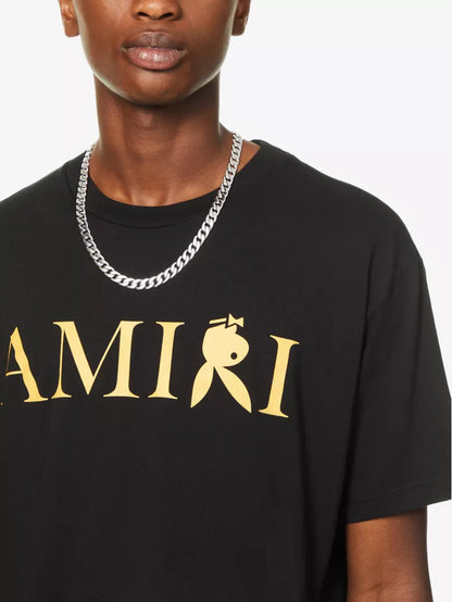 AMIRI x PLAYBOY LOGO-PRINT COTON-JERSEY BLACK T-SHIRT