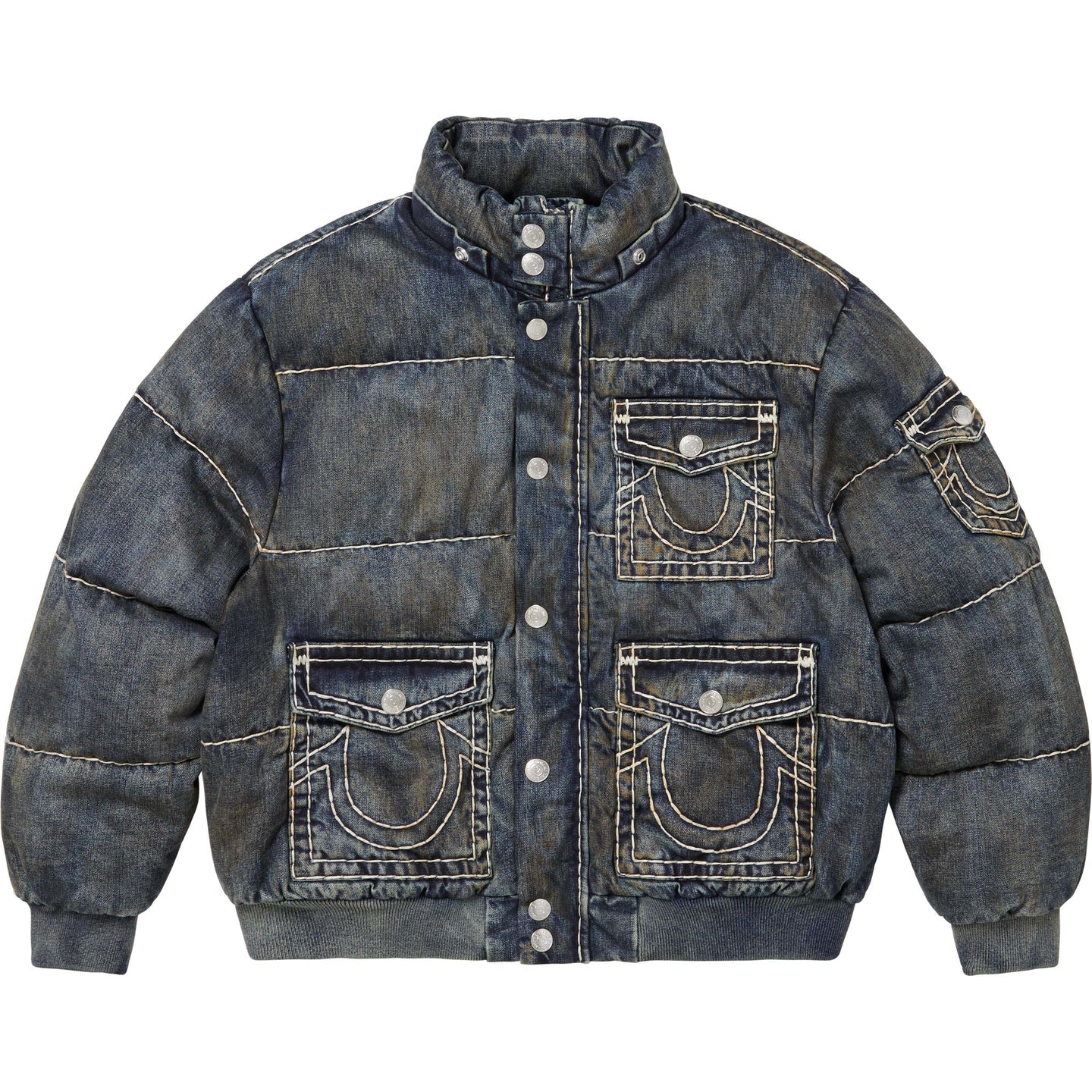 Supreme x True Religion Puffer Jacket 'Dirty Indigo' | Kingsluxe