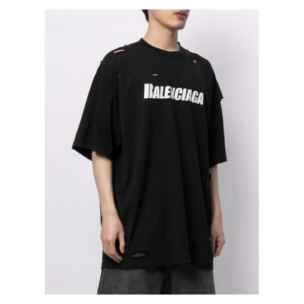 Balenciaga Ripped Oversize Logo T-shirt In Black