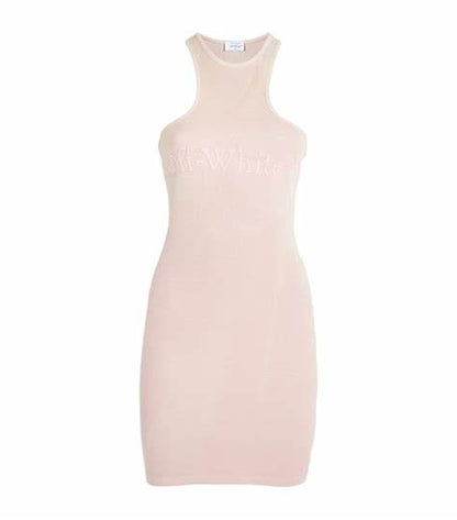 Off-White Sleeveless Ribbed Knit Dress – Nude Beige