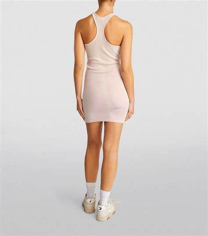 Off-White Sleeveless Ribbed Knit Dress – Nude Beige