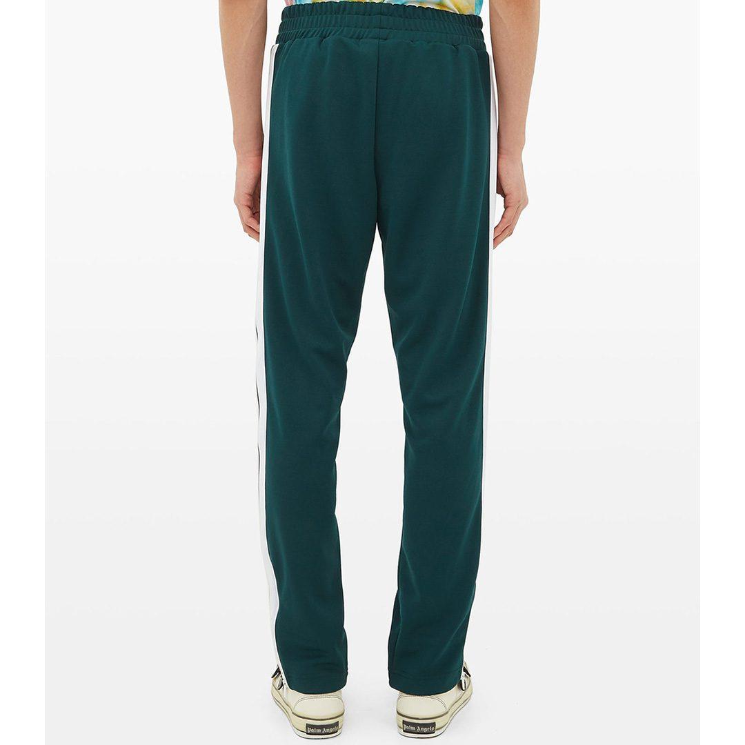 PALM ANGELS SIDE-STRIPE TRACK PANTS IN DARK GREEN/WHITE