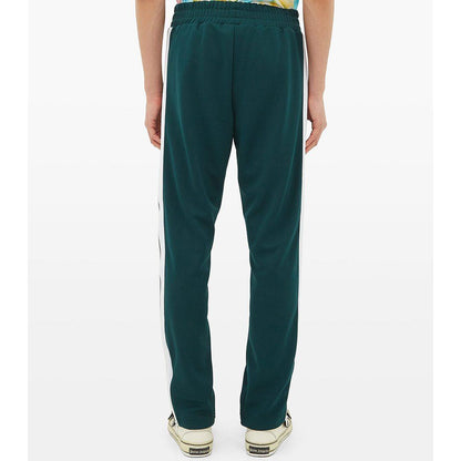 PALM ANGELS SIDE-STRIPE TRACK PANTS IN DARK GREEN/WHITE