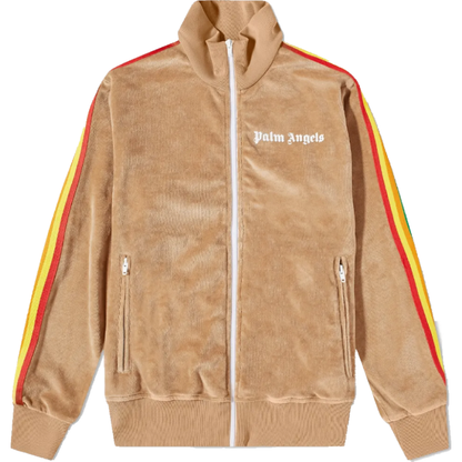 PALM ANGELS RAINBOW CHENILLE TRACK JACKET BROWN & WHITE.