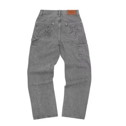 Corteiz Embossed C-Star Denim Work Pant Grey