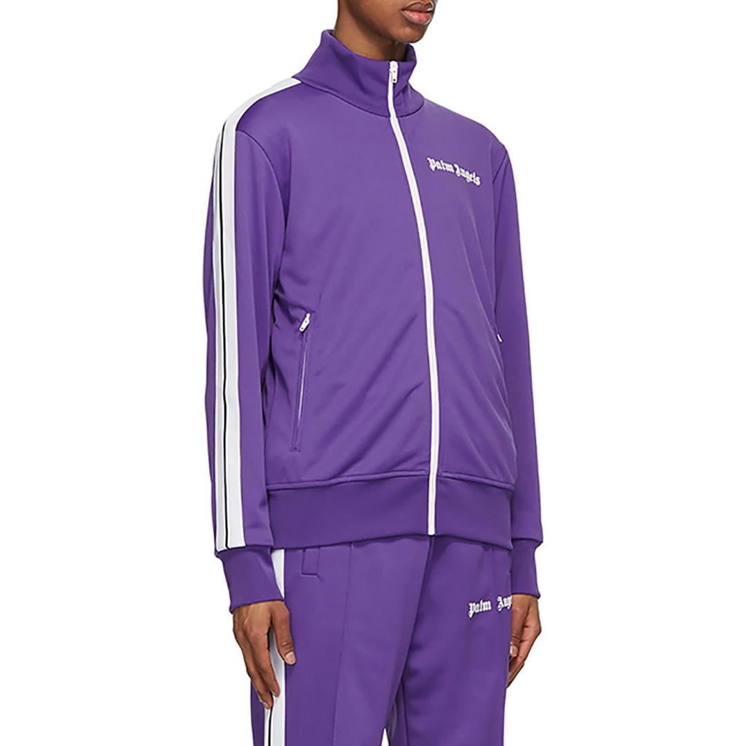 PALM ANGELS LOGO JACKET IN PURPLE/WHITE